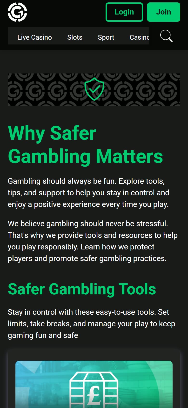 Grosvenor Casinos Safer-gambling tools as served to a logged-out mobile visitor on 2026-09-20; unaltered screenshot