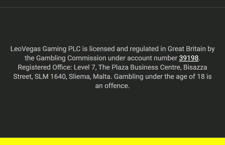 LeoVegas UK Licence details as served to a logged-out mobile visitor on 2026-09-20; unaltered screenshot